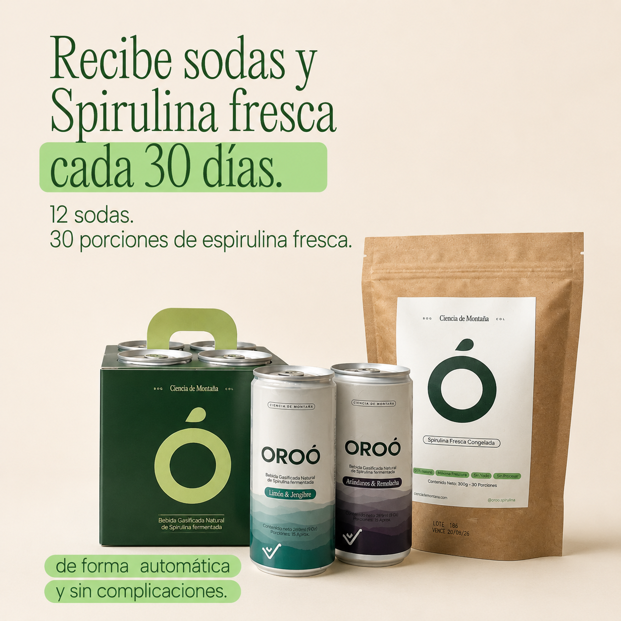 Suscripción Oroó 30 días: Spirulina + 12 sodas