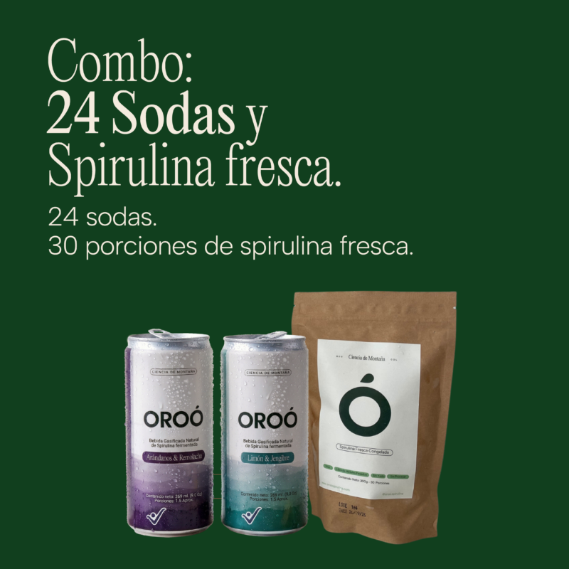 Combo 24 SODAS + Paquete de spirulina Oroó fresca 30 unidades.